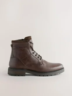 Sale Next Leather Zip-Up Borg Lined Boots Brown