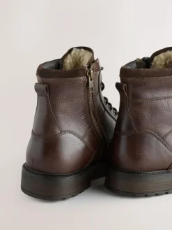 Sale Next Leather Zip-Up Borg Lined Boots Brown