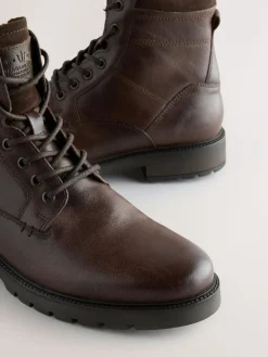 Sale Next Leather Zip-Up Borg Lined Boots Brown