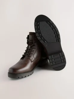 Sale Next Leather Zip-Up Borg Lined Boots Brown