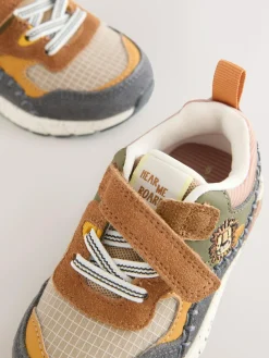 Next Brown Lion Standard Fit (F) Elastic Lace Trainers^BOY Sneakers|Sneakers