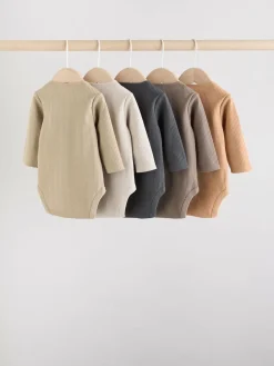 Next Brown Long Sleeve Baby Bodysuits 5 Pack^BOY Multipacks|Bodysuits & Vests