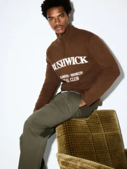 Next Brown N.Premium Mid-Weight Bushwick Graphic Zip Neck Jumper^ Loungewear