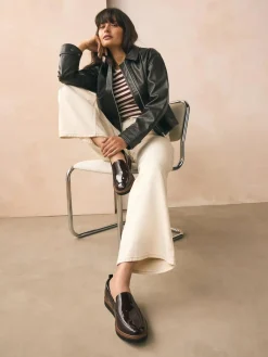 Sale Next Standard/Wide Fit Forever Comfort® Slip On Clean Chunky Sole Loafers Brown Patent