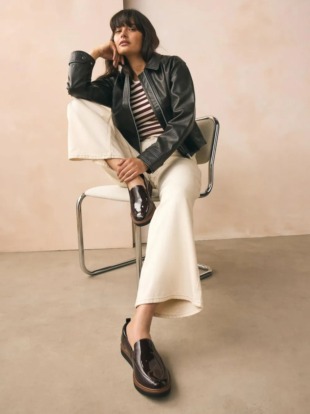 Sale Next Standard/Wide Fit Forever Comfort® Slip On Clean Chunky Sole Loafers Brown Patent