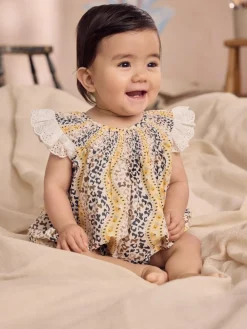 Next 100% Cotton Printed Baby Broderie Romper^ Rompers & Overalls