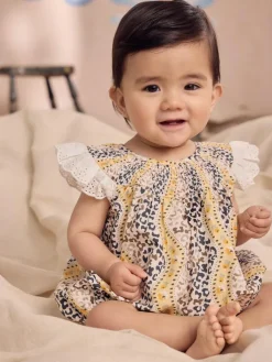 Next 100% Cotton Printed Baby Broderie Romper^ Rompers & Overalls