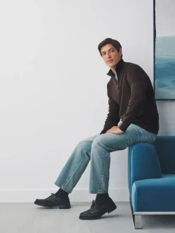 New Next Brown Plain N.Premium Regular Fit 100% Cotton Premium Quarter Zip Jumper