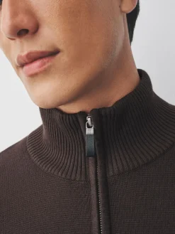 New Next Brown Plain N.Premium Regular Fit 100% Cotton Premium Quarter Zip Jumper