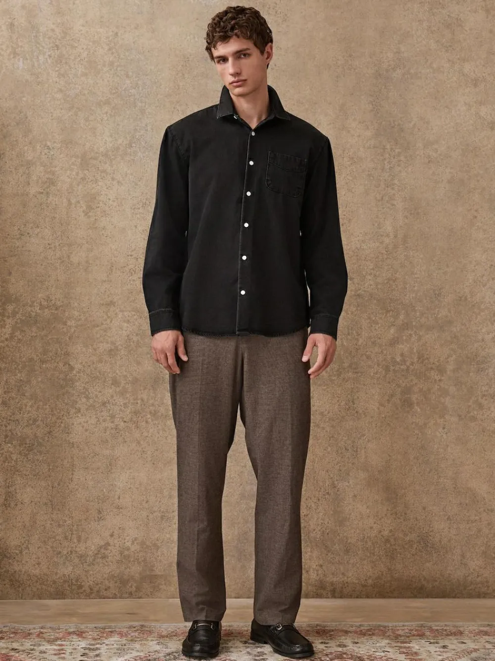 Next Regular Fit Smart Brushed Cotton Textured Trousers^ Pants & Chinos