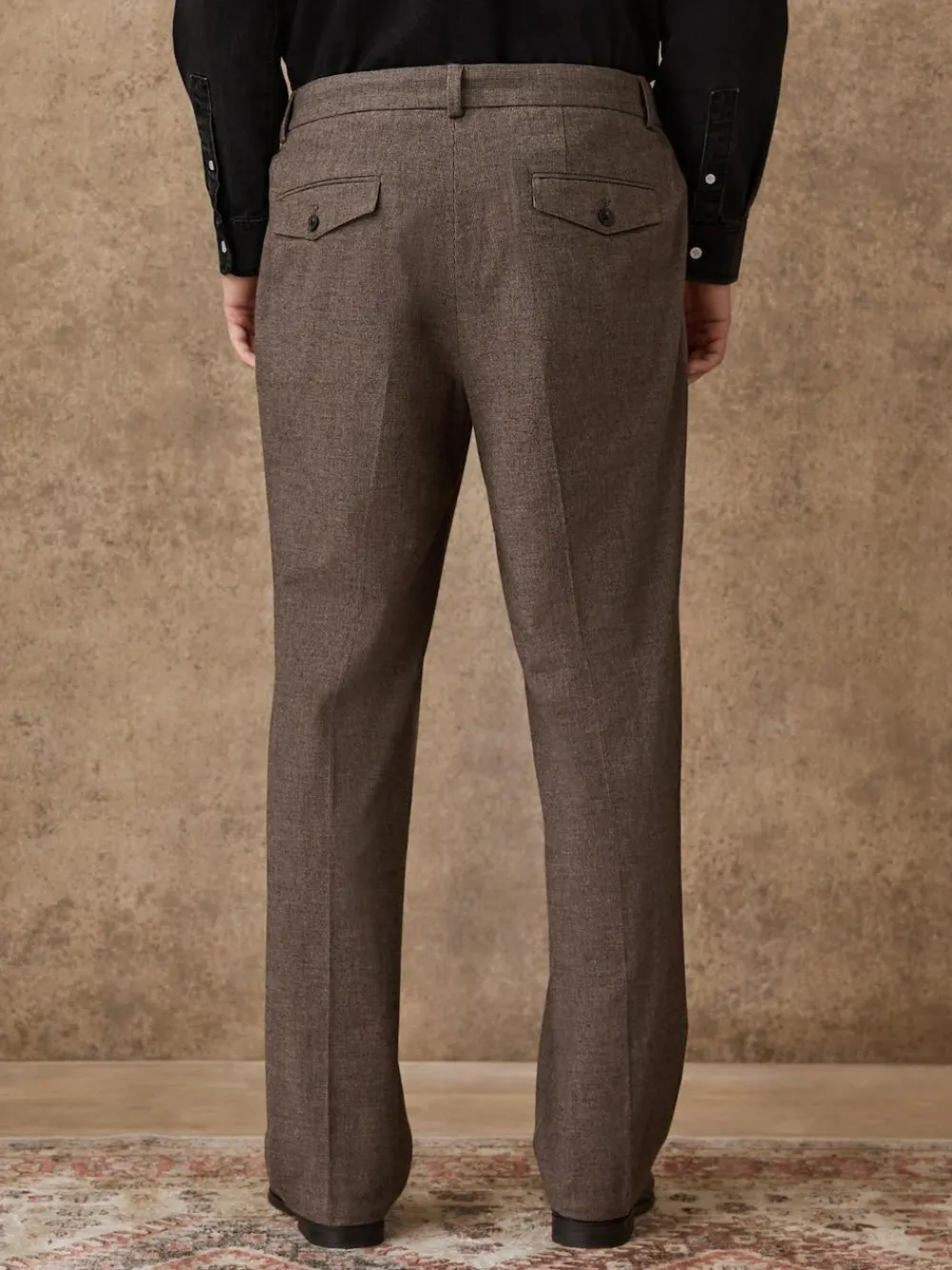 Next Regular Fit Smart Brushed Cotton Textured Trousers^ Pants & Chinos