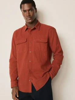 Discount Next Regular Fit Textured Waffle Long Sleeve Shirt Brown