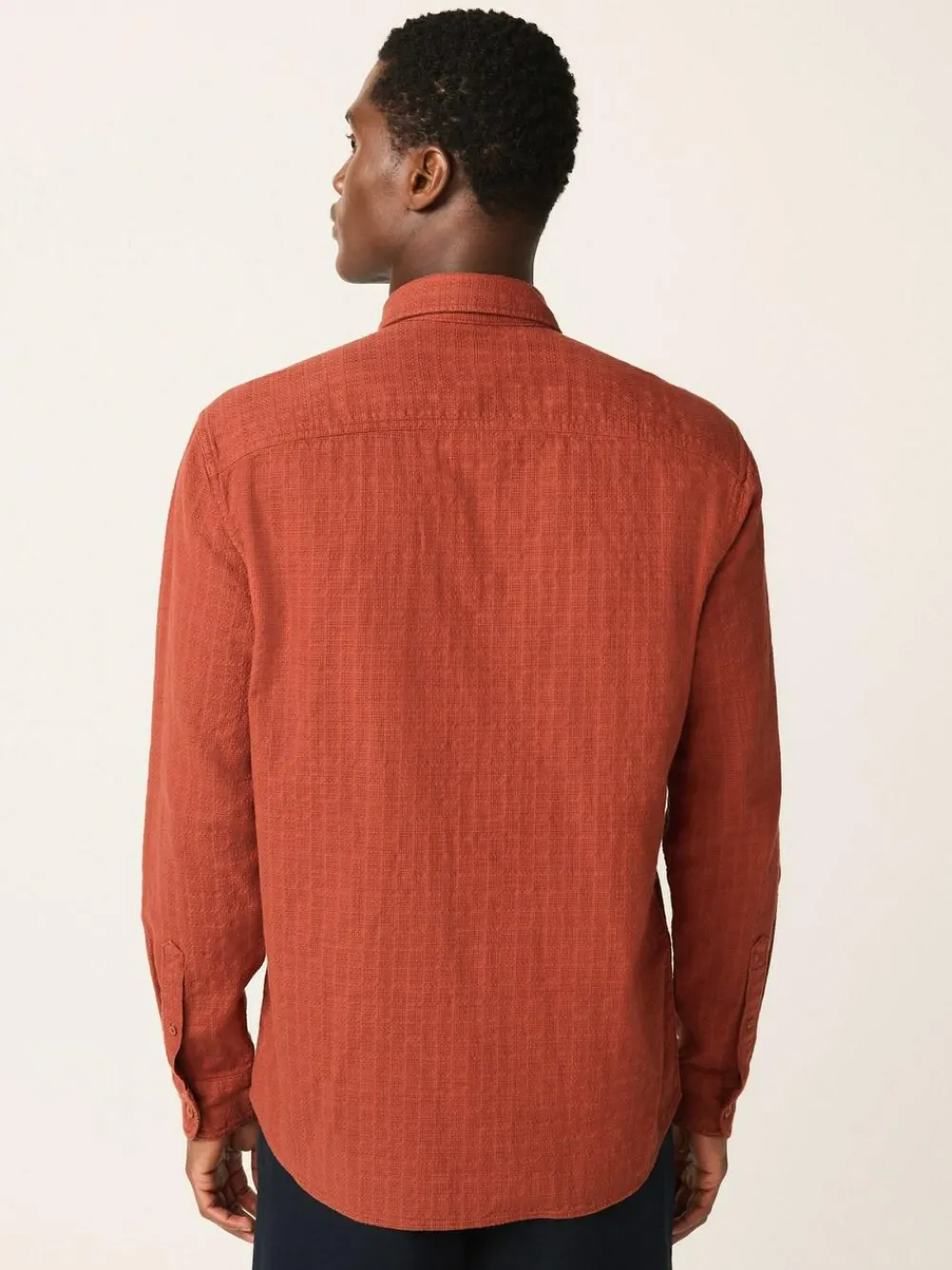 Discount Next Regular Fit Textured Waffle Long Sleeve Shirt Brown
