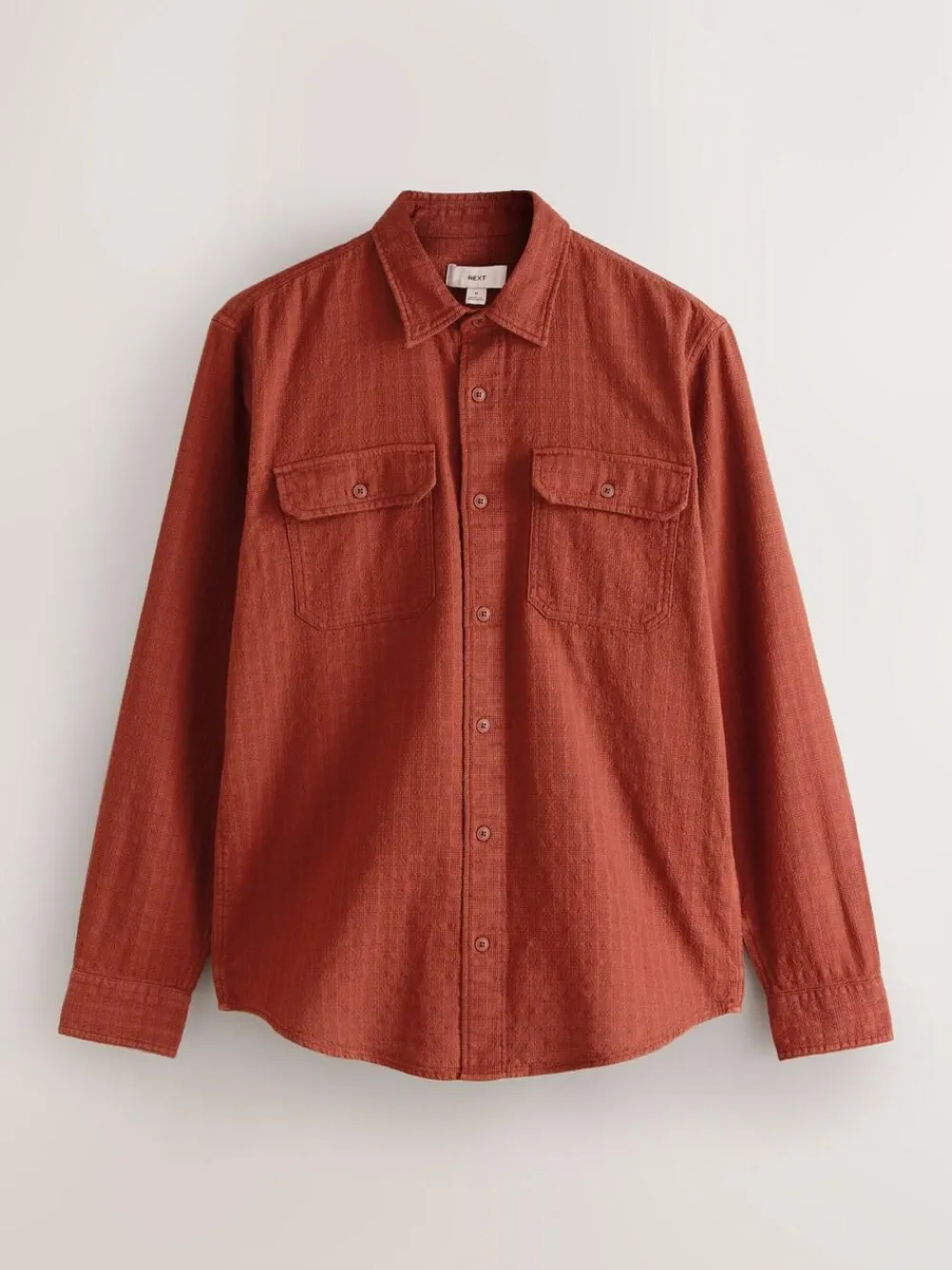 Discount Next Regular Fit Textured Waffle Long Sleeve Shirt Brown