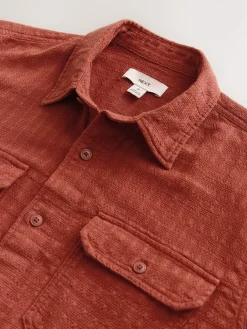 Discount Next Regular Fit Textured Waffle Long Sleeve Shirt Brown