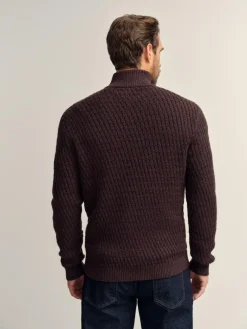 Sale Next Regular Fit Textured Quarter Zip Neck Jumper Brown