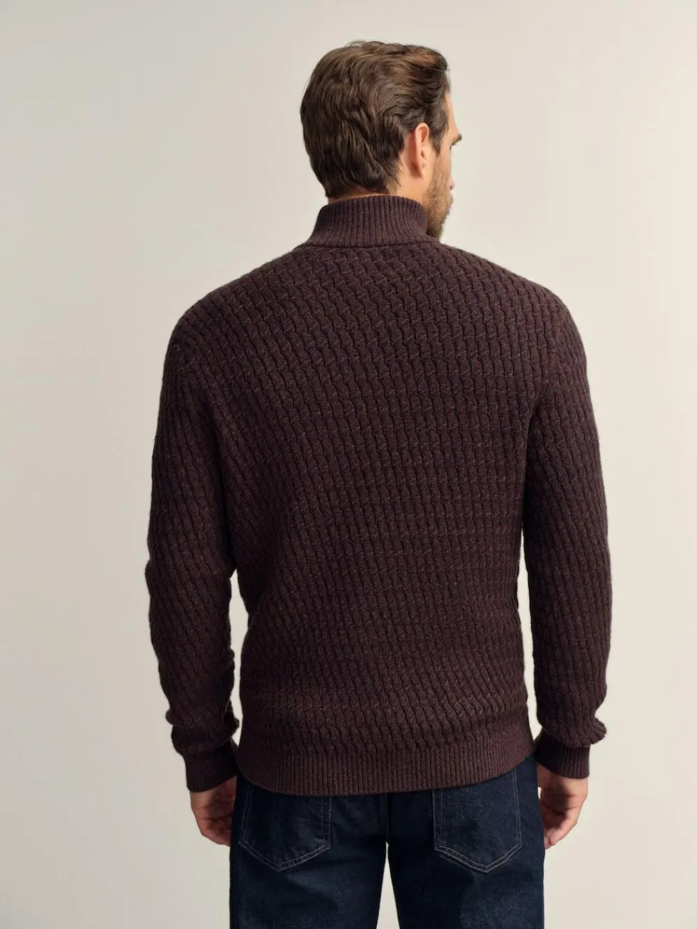 Sale Next Regular Fit Textured Quarter Zip Neck Jumper Brown