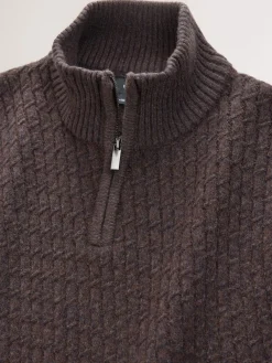 Sale Next Regular Fit Textured Quarter Zip Neck Jumper Brown