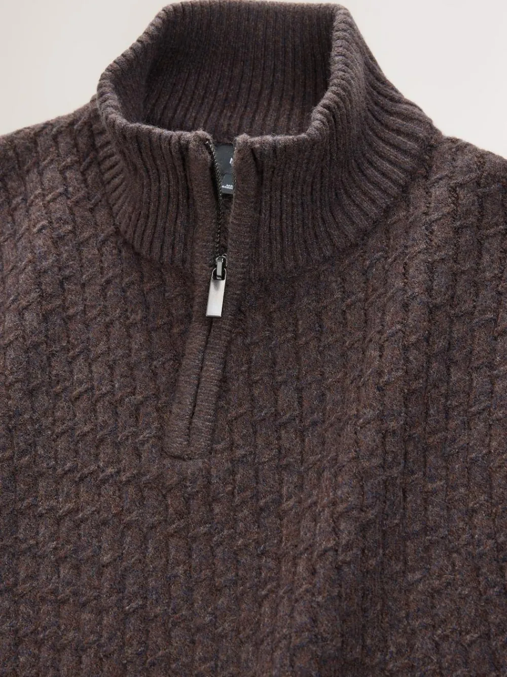 Sale Next Regular Fit Textured Quarter Zip Neck Jumper Brown