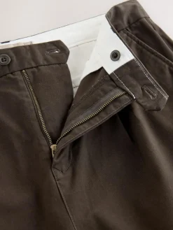 Discount Next Regular Tapered Fit Single Pleated Stretch Chinos Trousers Brown