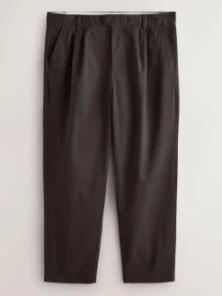 Outlet Next Relaxed Tapered Fit Twin Pleated Stretch Chinos Trousers Brown