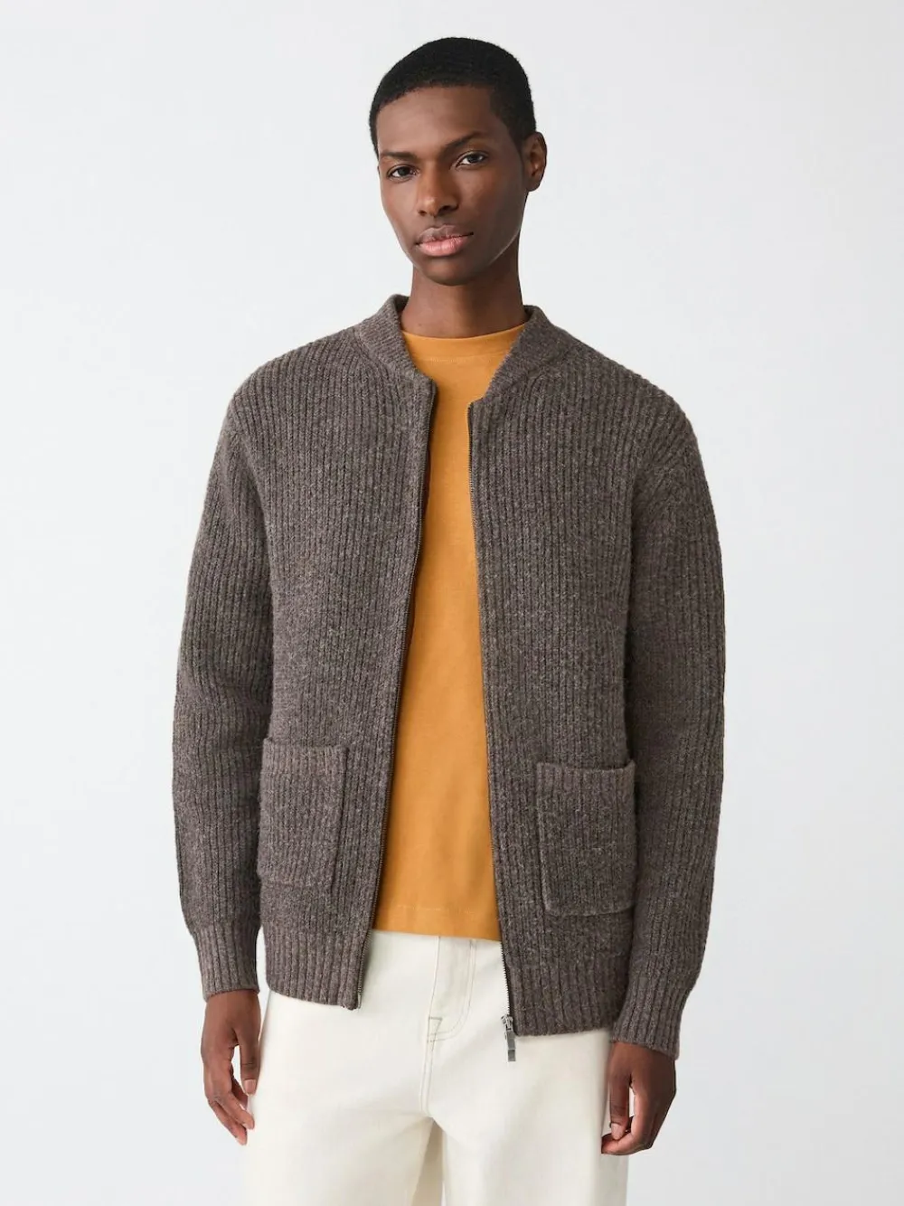 Next Rib Texture Zip Through Cardigan with Wool^ Knitwear|Knitwear