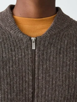 Next Rib Texture Zip Through Cardigan with Wool^ Knitwear|Knitwear