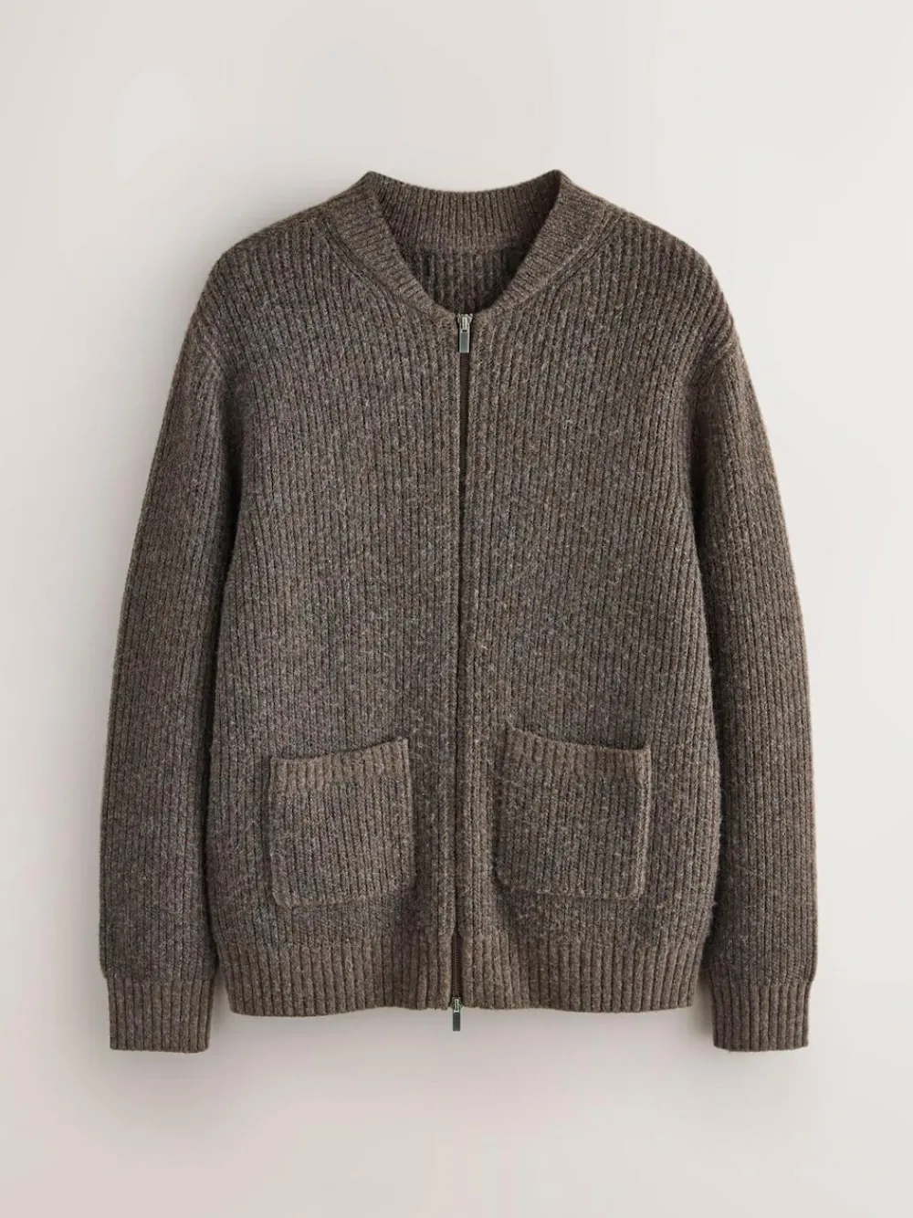 Next Rib Texture Zip Through Cardigan with Wool^ Knitwear|Knitwear