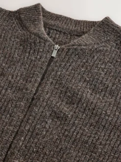 Next Rib Texture Zip Through Cardigan with Wool^ Knitwear|Knitwear