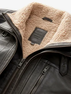 New Next Signature Four Pocket Borg Lined Leather Jacket Brown