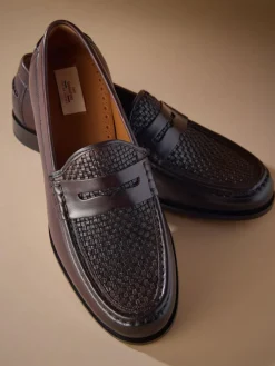 Next Brown Signature Leather Sole Woven Loafers^ Shoes