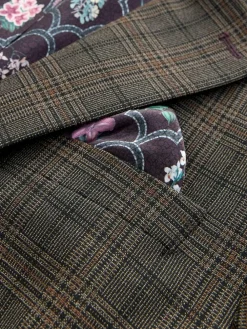 Online Next Brown Slim Fit Trimmed Check Suit Jacket