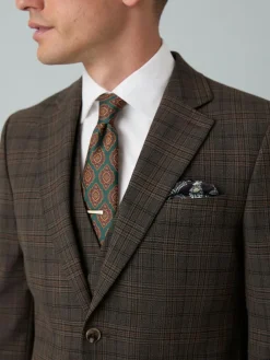 Online Next Brown Slim Fit Trimmed Check Suit Jacket