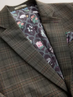 Online Next Brown Slim Fit Trimmed Check Suit Jacket