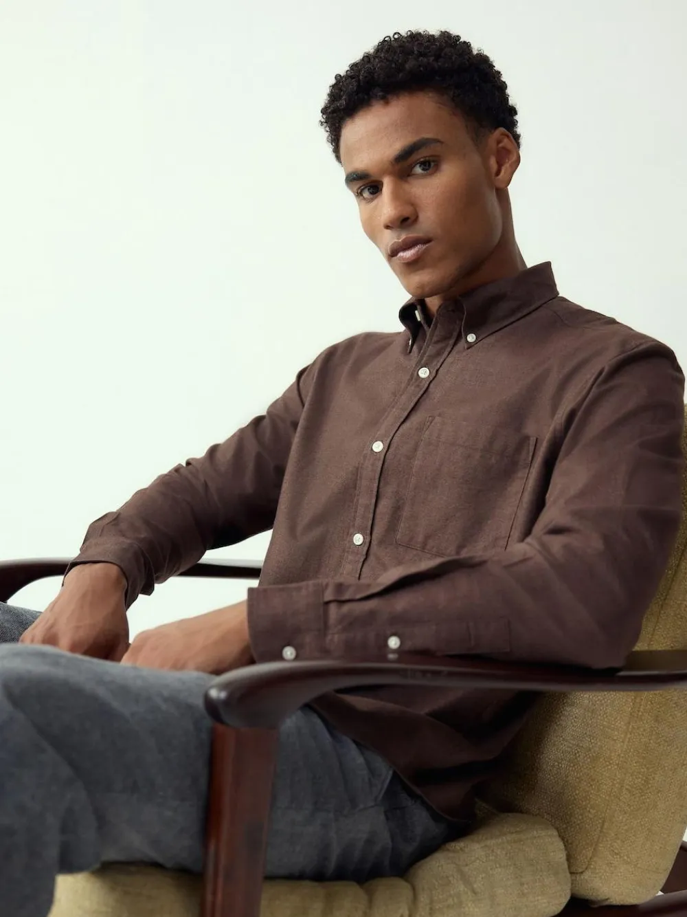 New Next Brown Soft Touch Oxford Long Sleeve Shirt