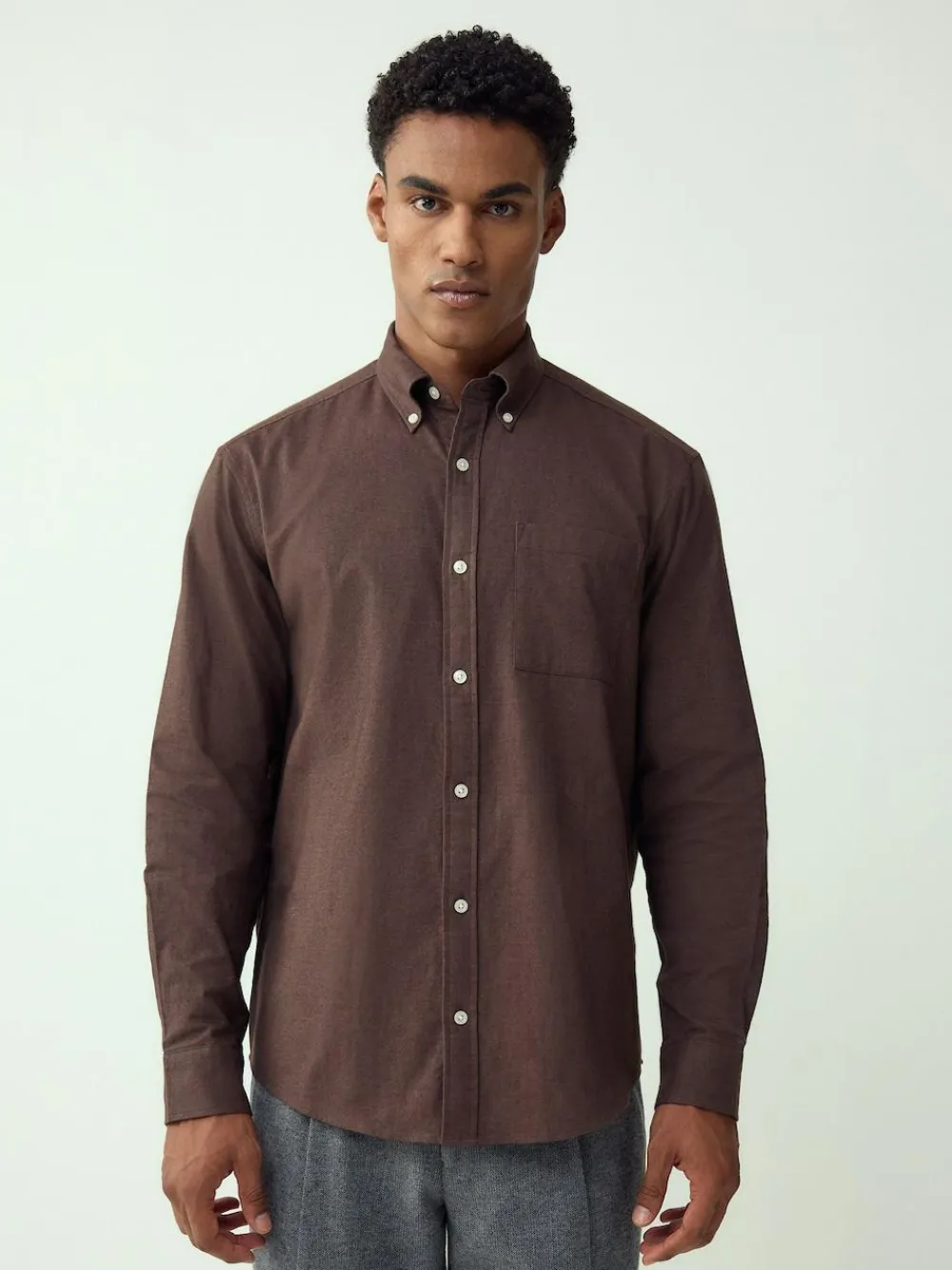 New Next Brown Soft Touch Oxford Long Sleeve Shirt