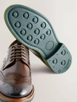 Clearance Next Standard Fit Leather Contrast Sole Chunky Brogues Shoes Brown