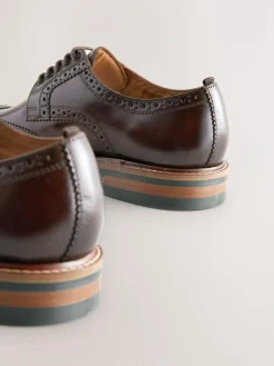 Clearance Next Standard Fit Leather Contrast Sole Chunky Brogues Shoes Brown