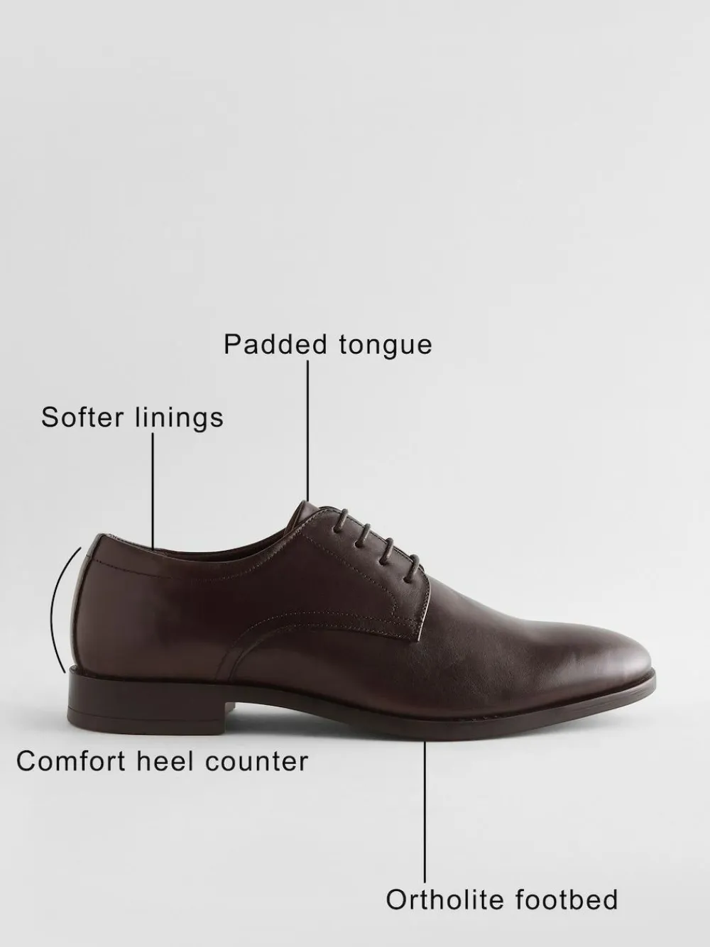 Next Standard Fit Leather Plain Derby Shoes^ Shoes