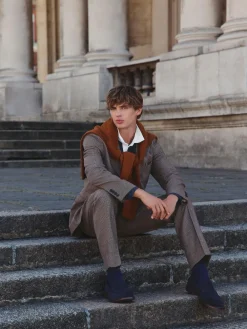 Online Next Brown Tailored Fit Wool Blend Puppy Tooth Texture Suit Jacket