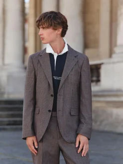 Online Next Brown Tailored Fit Wool Blend Puppy Tooth Texture Suit Jacket