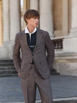 Online Next Brown Tailored Fit Wool Blend Puppy Tooth Texture Suit Jacket