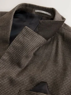 Online Next Brown Tailored Fit Wool Blend Puppy Tooth Texture Suit Jacket