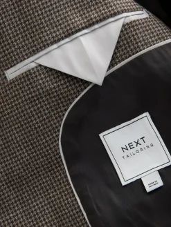 Online Next Brown Tailored Fit Wool Blend Puppy Tooth Texture Suit Jacket