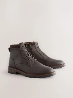 Online Next Tall Borg Lined Zip-Up Boots Brown