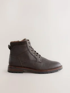 Online Next Tall Borg Lined Zip-Up Boots Brown