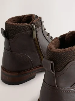 Online Next Tall Borg Lined Zip-Up Boots Brown