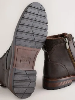Online Next Tall Borg Lined Zip-Up Boots Brown