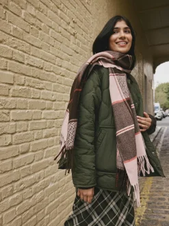 Next Brown Textured Check Midweight Scarf^Women Hats, Gloves & Scarves|Hats, Gloves & Scarves