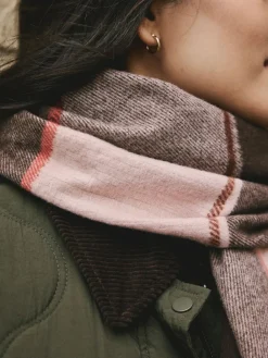 Next Brown Textured Check Midweight Scarf^Women Hats, Gloves & Scarves|Hats, Gloves & Scarves